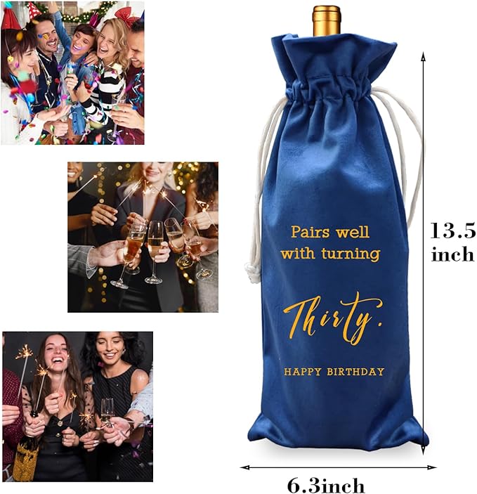 LANBAIHE 30th Birthday Gifts for Her,30th Birthday Gift for Women Men, 30 Years Old Birthday Gifts Wine Bag, 30th Birthday Decorations Party Supplies- 1994 Birthday (30th Birthday-Blue)