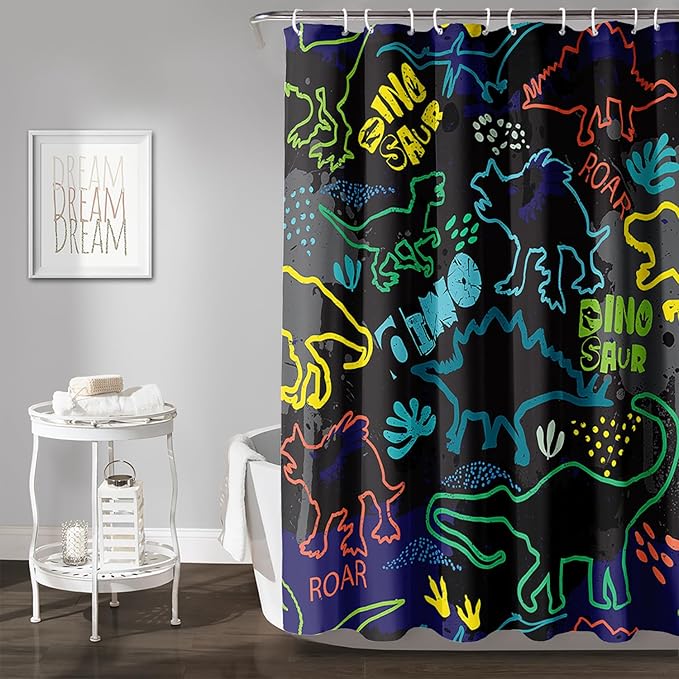 AILONEN Cartoon Dinosaur Shower Curtain 72" W*84" H for Bathroom,Teen Boys Dinosaur Bathroom Shower,Roaring Dinosaur Silhouette Boys Shower Curtain Polyester Waterproof Bath Curtain with 12 Hooks