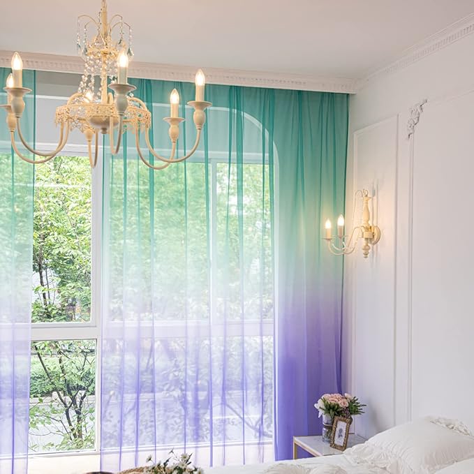 Windows Gradient Sheer Curtains 63 Inches Length 2 Panels Voile Light Filtering Sheer Curtains Panel Basic Rod Pocket for Bedroom Living Room Children Room Kitchen Yard