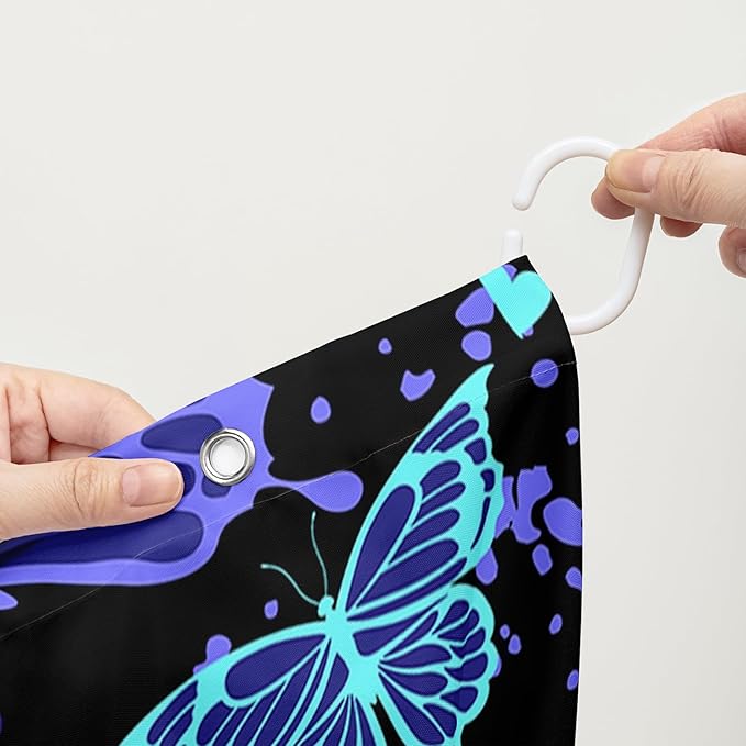 AILONEN Colorful Butterfly Shower Curtain, Butterfly Bath Curtain for Bathroom Decor,Polyester Waterproof with 12 Plastic Hooks 60" W*72" H