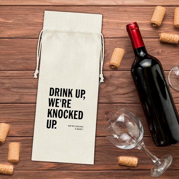 Funny Pregnancy Announcement Wine Bag, Baby Announcements Gifts for New Grandparents Aunt Uncle Friends, Pregnant Reveal Wine Gift Bag