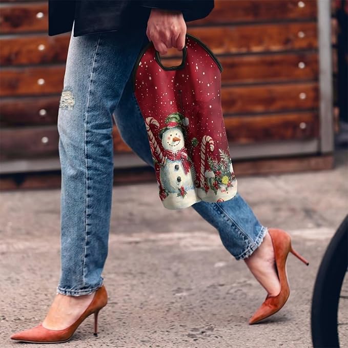 doginthehole Christmas Snowman Wine Carrier Tote Neoprene Wine Bottle Protective Travel Bag Wine Tote Carrier Champagne/Beer Bags for Birthday, Wedding, Picnic Party