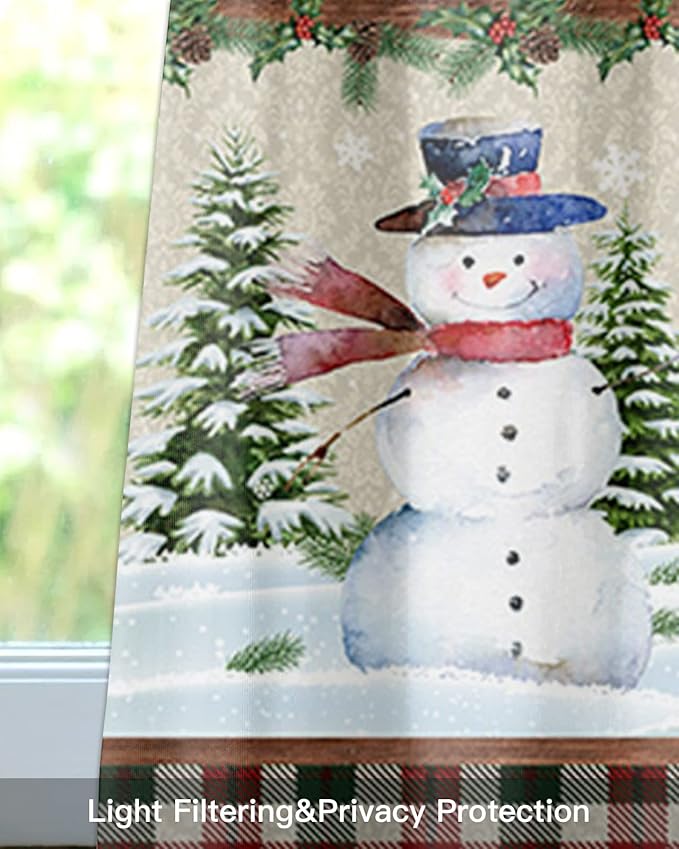 Vandarllin Christmas Farmhouse Kitchen Curtains Valances for Windows Snowman Farm Red Truck Rod Pocket Window Treatment for Kitchen/Living Room/Bedroom/Bathroom,42" X 12" -1 Panel, Winter Holiday