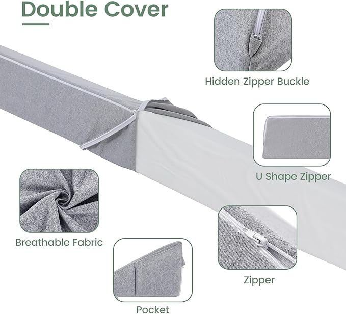 Bed Wedge Pillow for Headboard Full Size(54"X10"X6"), Comfy Headboard Pillow Wedge for Gap(0-6''), Triangle Mattress Wedge Pillow for Sleeping Reading, Bed Gap Filler for Headboard(Grey)