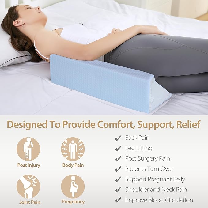 Wedge Pillow for Side Sleeping, Memory Foam Back Pillow Positioners for Side Sleeper, Preventing Bedsores, After Surgery, Pregnancy Support, Ankle Support, Bed Wedge Pillow