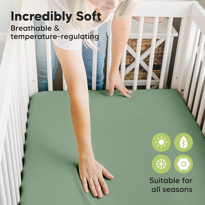 Pack and Play Sheets Fitted, 2-Pack Mini Crib Sheets - Pack N Play Sheets, Organic Fitted Crib Sheet for Pack and Play Mattress, Playard Baby Crib Sheets, Crib Sheets Neutral for Boys, Girls (Hedges)