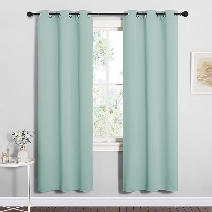 NICETOWN Bedroom Curtain Panels Blackout Draperies, Thermal Insulated Solid Grommet Blackout Curtains/Drapes (Aqua, One Pair, 34 by 72-inch)