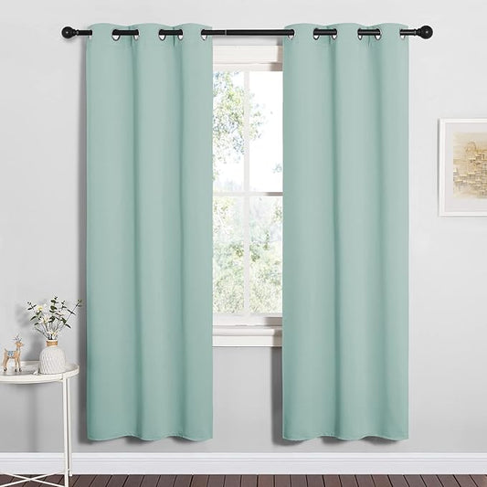 NICETOWN Bedroom Curtain Panels Blackout Draperies, Thermal Insulated Solid Grommet Blackout Curtains/Drapes (Aqua, One Pair, 34 by 72-inch)