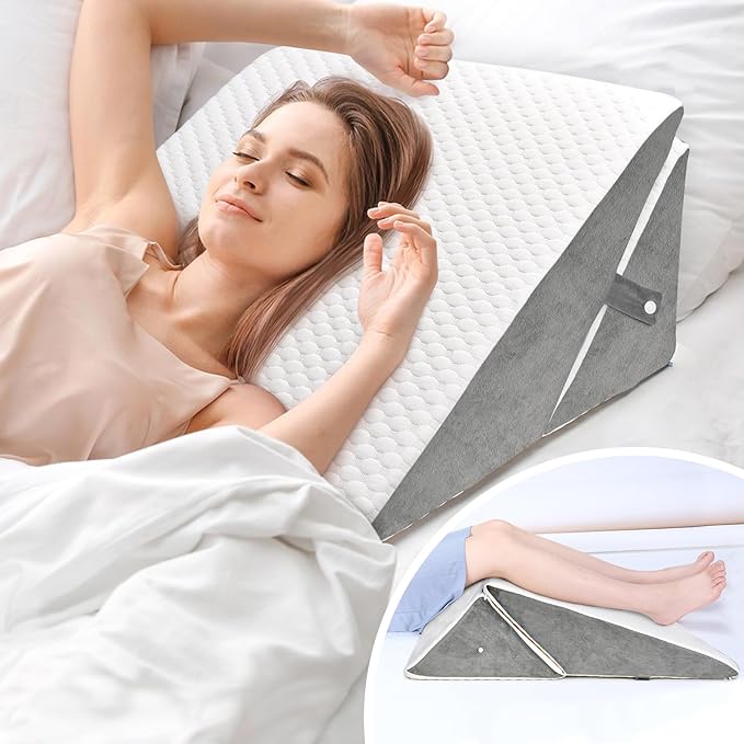 COOLBEBE Bed Wedge Pillow for Sleeping, Adjustable Folding Wedge Pillow for Snoring and After Surgery - 9 & 11 Inch, Elevated Triangle Pillow for Back Pain Relief, Acid Reflux, Leg Support
