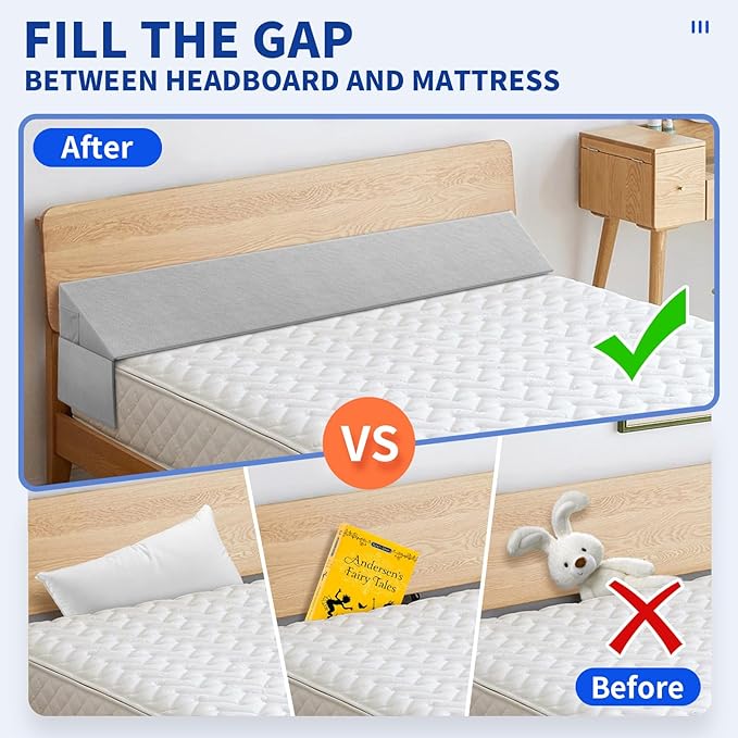 Bed Wedge Pillow for Headboard Gap, King Size (76"x10"x6") Bed Gap Filler Mattress Wedge, Fits Bed Gap(0-8") Between Mattress and Headboard