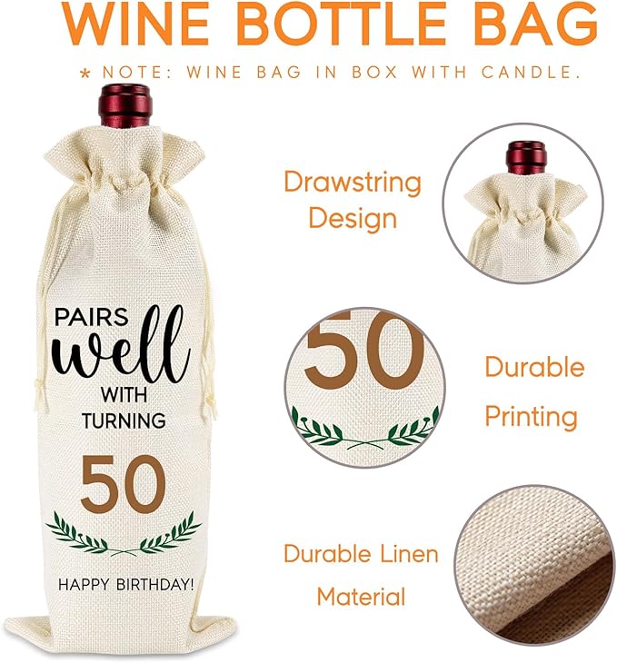 Fairy's Gift 50th Birthday Candle & Wine Bag - Cool Gifts for 50 Year Old Woman Man, Funny 50th Birthday Gifts for Women Men, 50 Year Old Gifts for Her Him, Turning 50 Birthday Gifts Ideas