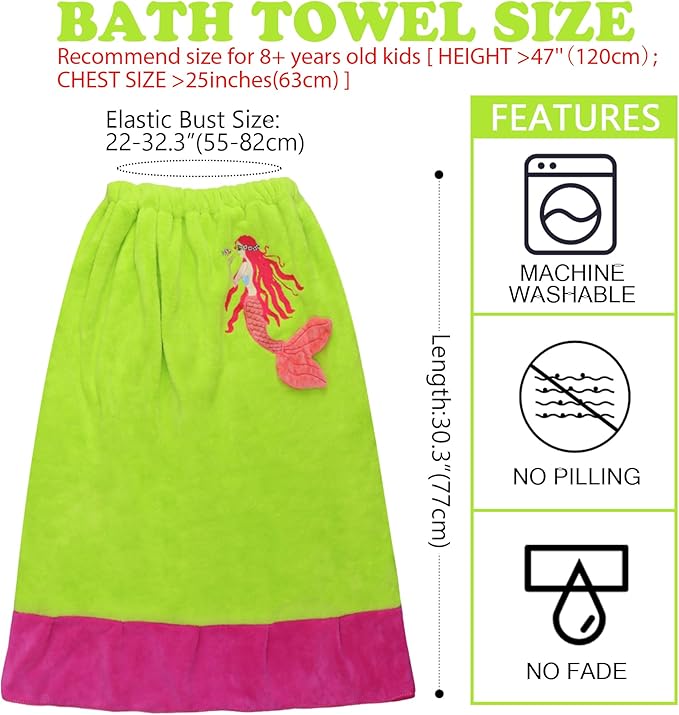 Kids Beach Towels Cute 3D Embroidery Mermaids Super Absorbent Warm Coral Fleece Pool Bath Dress Towel for Girls