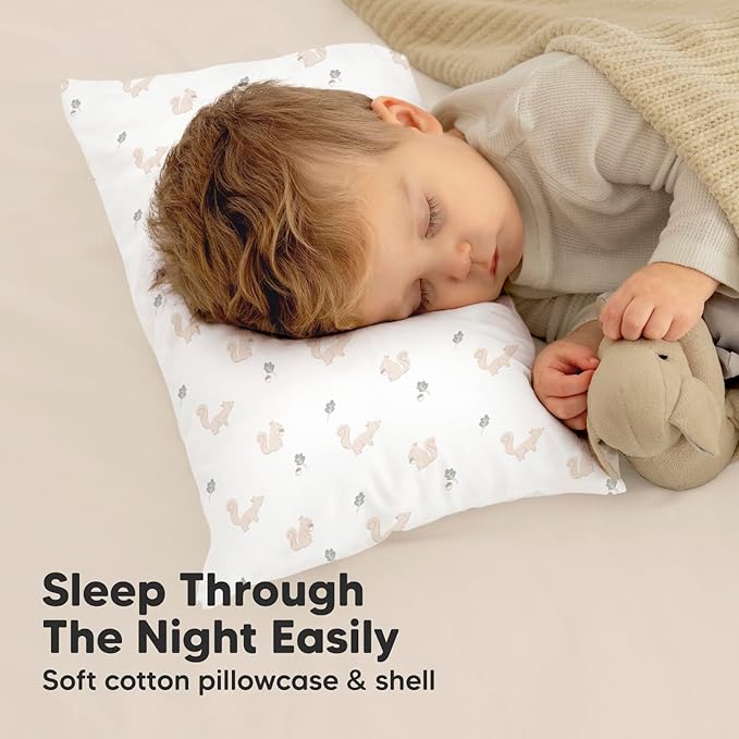 Toddler Pillow with Pillowcase - 10x18 My Little Dreamy Pillow, Organic Toddler Pillows for Sleeping, Kids Pillow, Small Pillows, Toddler Travel Pillows for Sleeping, Toddler Bed Pillows (Nibbles)