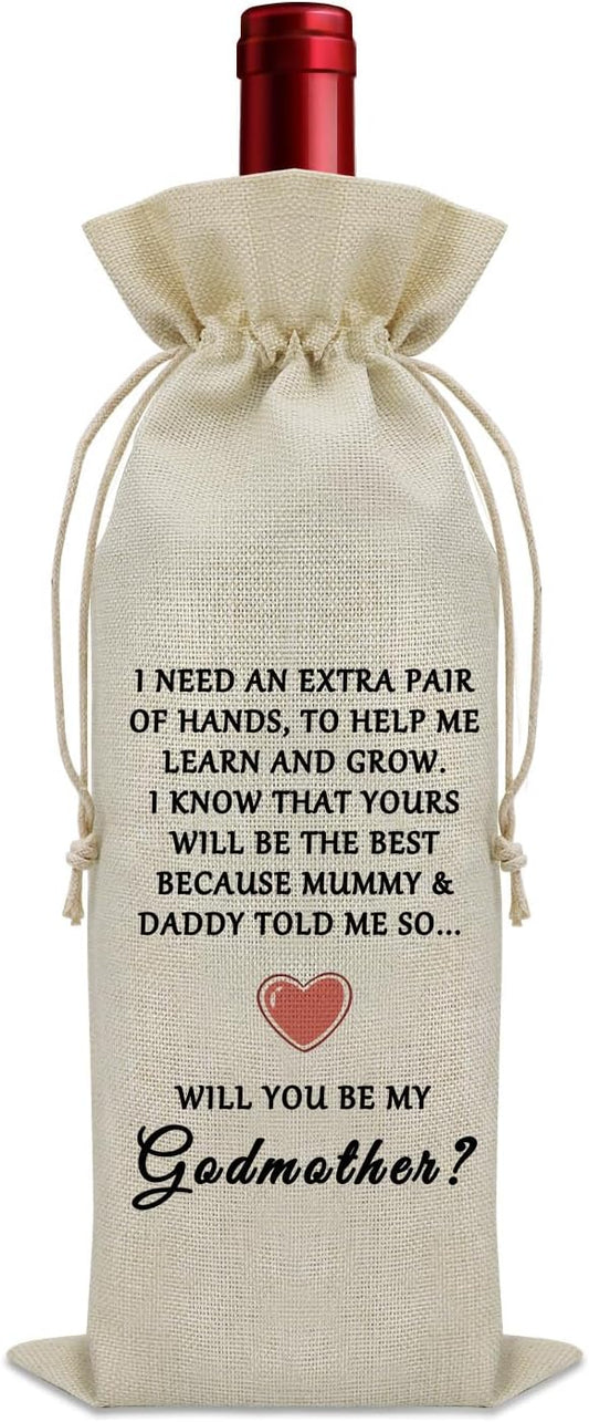 Sazuwu Godmother Proposal Gift Wine Bag Will You Be My Godmother Gift Ideas Godmother Baptism Gift Wine Bottle Decoration Bag Godmother Gifts from Godchild Christening Gift from Godmother