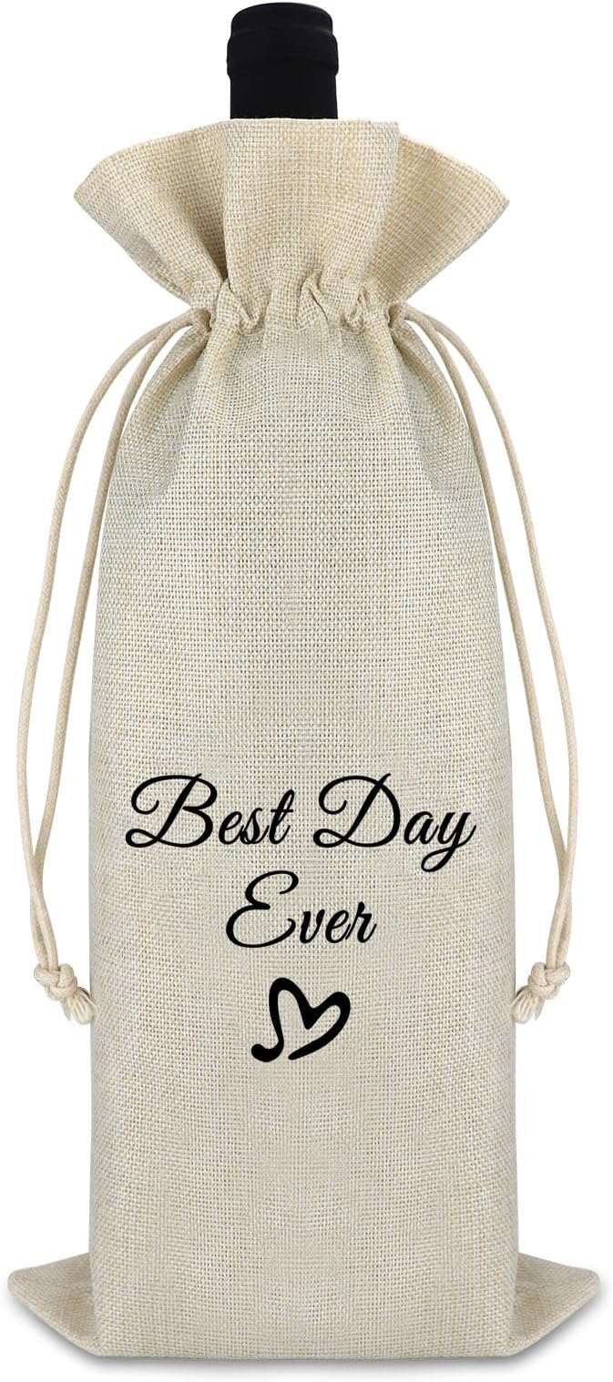 Birthday Gift for Women Men Wine Gift Bag Wedding Party Decors Drawstring Wine Bag Christmas Thanksgiving Engagement Gift for Friends Graduation Gift for Daughter Sisters Reusable Burlap Wine Wrap Bag