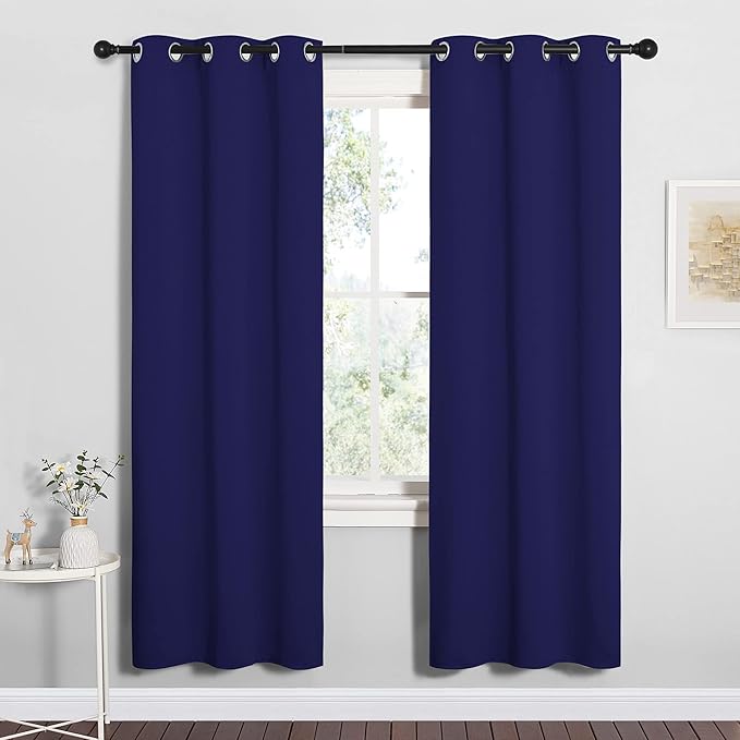 NICETOWN Blackout Draperies Curtains, All Season Thermal Insulated Solid Grommet Top Blackout Curtains/Drapes for Kid's Room (Royal Blue, 1 Pair, 34 x 72 inches)