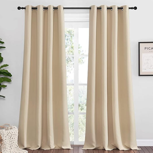 NICETOWN Bedroom Room Darkening Curtains - Triple Weave Microfiber Grommet Top Thermal Insulated Solid Room Darkening Panels/Drapes for Kid's Room (Biscotti Beige, 1 Pair, 55 inches by 96 Inch)