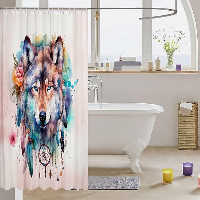 Feelyou Wolf Bath Curtain Wolves Howling Shower Curtain Kids Toddler Beautiful woles Bathroom Shower Curtain Set Animal Wolves Kids Bathroom Accessories 72"x72"