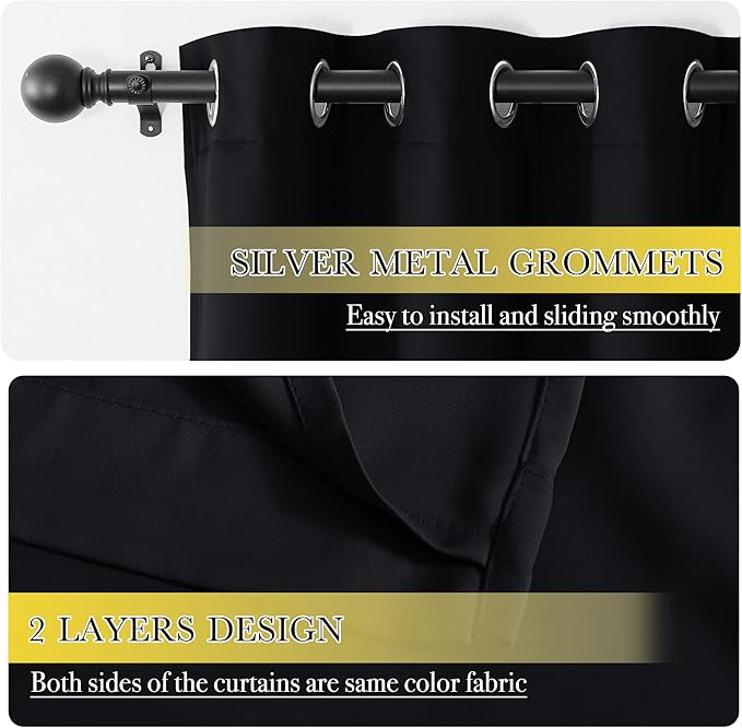 NICETOWN High-End Thermal Curtains, Full Blackout Cold Reducing Curtains 84 Inches Long for Dining Room, Soundproof Window Treatment Drapes for Hall Room, Black, 42" Wide Per Panel, Set of 2 Panels