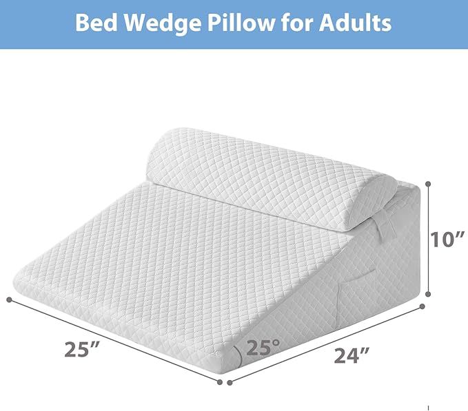 Wedge Pillow, 10” Bed Wedge Pillow for Sleeping, Elevate Incline Pillow for Adults,Memory Foam Wedge with Washable Case, Ideal for Rest & Relax