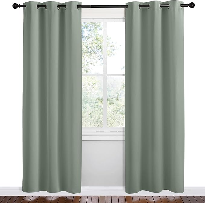 NICETOWN Greyish Green Room Darkening Curtains for Kitchen, Set of 2, 42 inches Wide by 78 inches Long, Window Treatment Thermal Insulated Solid Grommet Room Darkening Curtains/Drapes for Bedroom