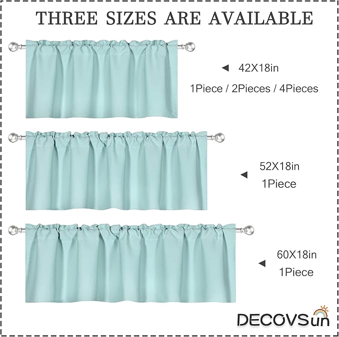 Aqua Valance for Windows 60x18 Inch Solid Thermal Insulated Blackout Rod Pocket Kitchen Short Curtain Toppers Valance for Bathroom Living Room 1 Panel