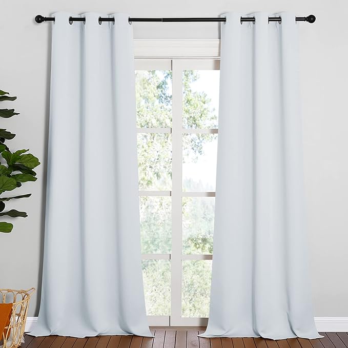 NICETOWN Room Darkening Long Curtains - Window Treatment Thermal Insulated Grommet Long Drapes for Living Room (2 Panels, 42 by 90, Greyish White)