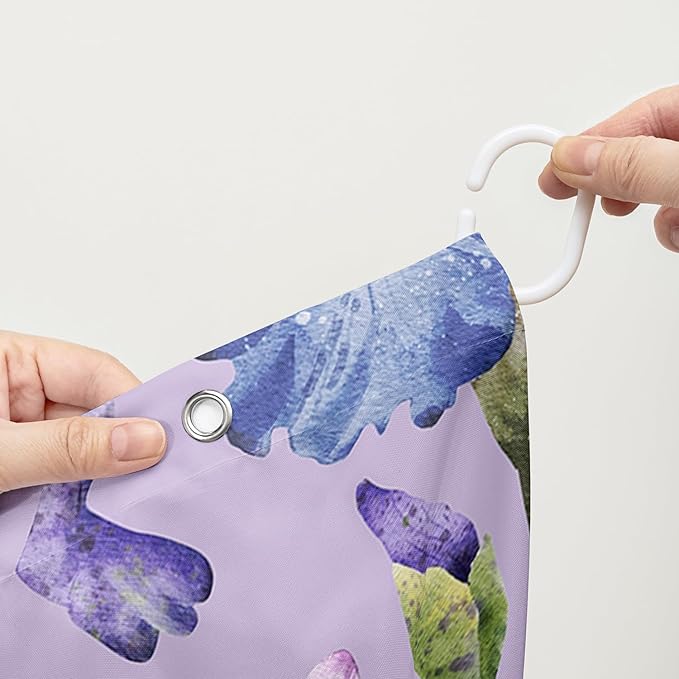 AILONEN Floral Shower Curtain, Pretty Purple Iris Pattern Shower Curtain Set for Girls Boys Teens Kids,Fantasy Vintage Flower Fabric Shower Curtains for Bathroom,36" W*72" H