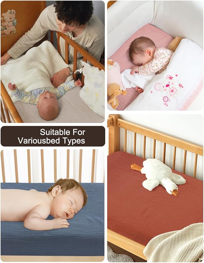 Dusty Blue Neutral Crib Sheets, Soft Muslin Baby Crib Sheets for Standard Crib Mattress, Breathable Neutral Cotton Crib Sheets (46C-09)