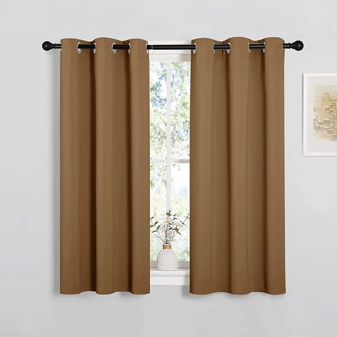 NICETOWN Sleek Blackout Curtains 45 inches Length for Small Windows, Noise Reducing and Block Draft Panels for Door Doorway Laundry Office Luxury Decor Theme (2 Panels, Gold Brown, W34 x L45 -Inch)