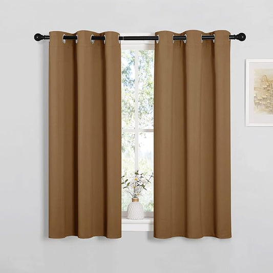 NICETOWN Sleek Blackout Curtains 45 inches Length for Small Windows, Noise Reducing and Block Draft Panels for Door Doorway Laundry Office Luxury Decor Theme (2 Panels, Gold Brown, W34 x L45 -Inch)
