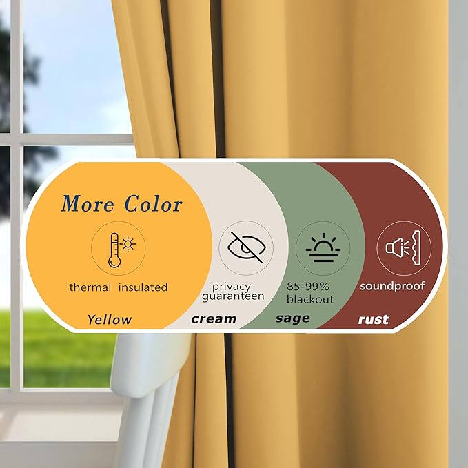 Mrs.Naturall Black Out Curtains 96 Inches Long for Living Room Dining Room 2 Panels Set,Grommet Top Thermal Blackout Curtains 96 Inch Length,Light Gold