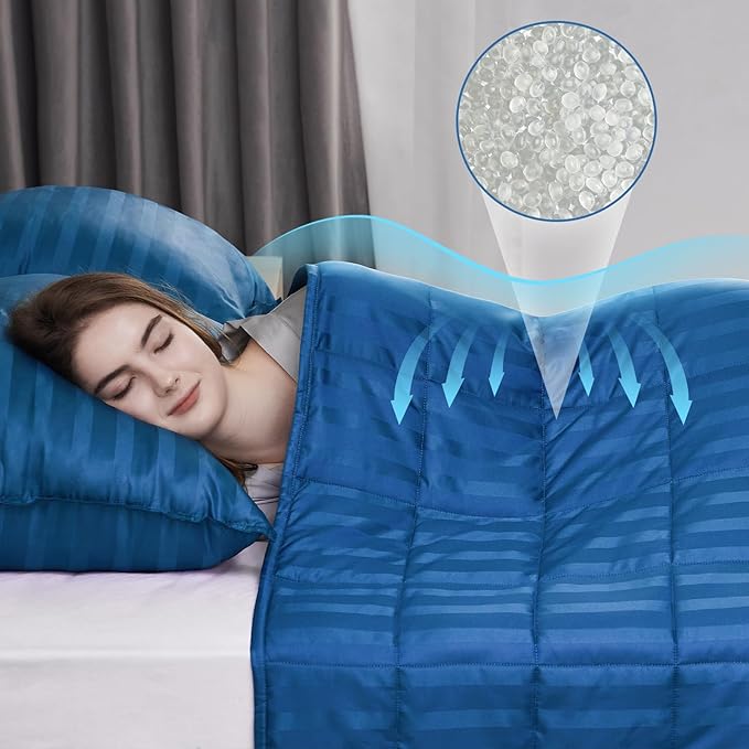 Weighted Blanket for Adult,12lbs Heavy Weighted Blanket 60"x80" Breathable Cooling Summer Blankets, Ultra Soft Cotton Comfort Throw Blanket with Glass Beads for All-Season (Blue)