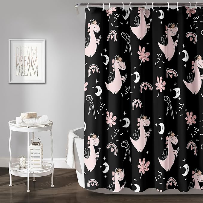 AILONEN Cute Dinosaur Shower Curtain,Cartoon Dinosaur Bath Curtain Gifts for Kids,Polyester Waterproof for Bathroom, 48" W*72" H with 12 Plastic Hooks