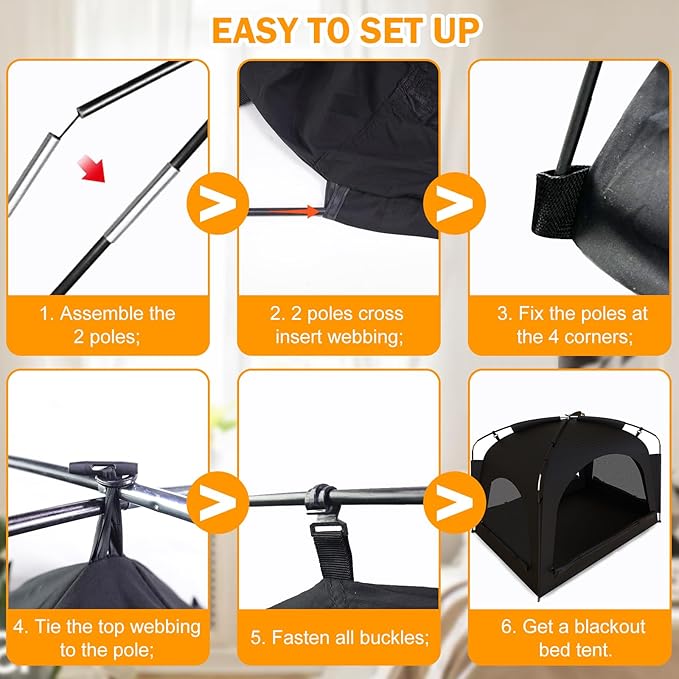 Bed Tent - Portable Indoor Privacy Dream Tents Bed Canopy for Kids and Adults, 80% Blackout Sleeping Tents for Bed, Breathable Privacy Space with 2 Doors，Phone & Pad Holders Inside