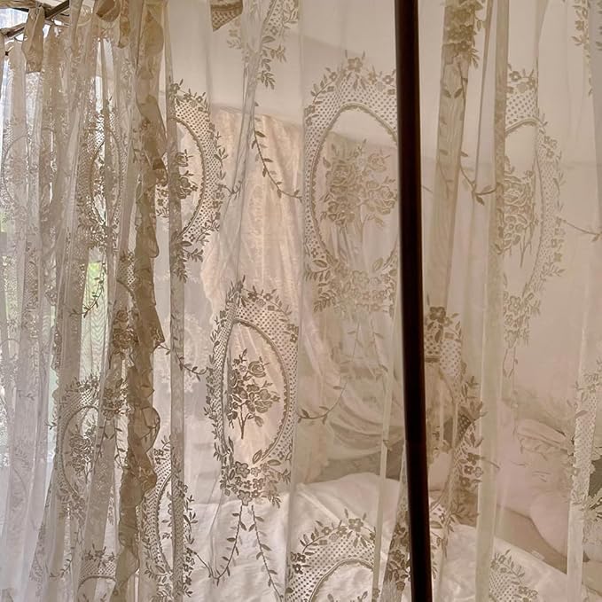 Elegant Lace Princess 4 Corner Post Mosquito Net Romantic for Girls Women Bed Curtain Canopy for Adult Wedding Bedroom Kids Rooms Decoration (Color-C, California King)