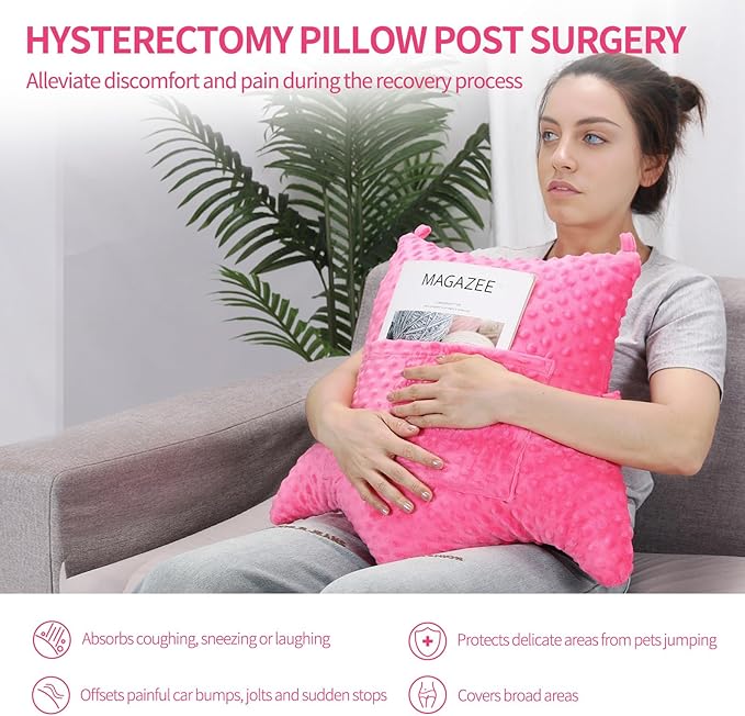Hysterectomy Pillow with Pocket for Ice/Hot Packs, Abdominal Surgery Recovery Pillow for Women, Post-Surgery Support Cushion(Pink)