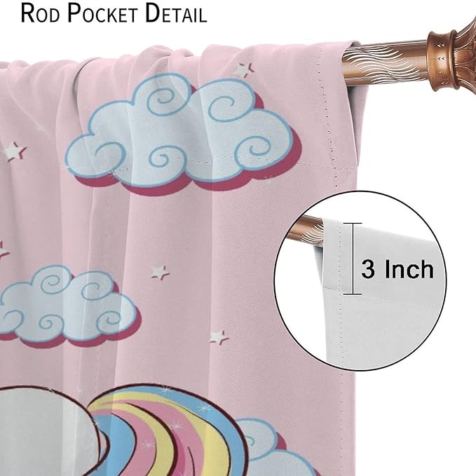 Unicorn Curtain for Kids Bedroom,Pink Cartoon Rainbow Darkening Curtains Decor Sliding Curtains Decorative Curtains for Girls Boys Baby Room,Living Room Decoration 72x63inch