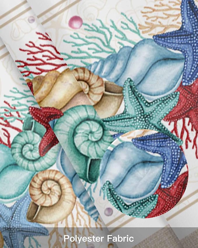 Coastal Beach Kitchen Curtains Valances for Windows Nautical Ocean Seashell Coral Starfish Rod Pocket Window Treatment for Kitchen /Living Room/Bedroom/ Bathroom, 42" X 18", Brown Aqua Summer