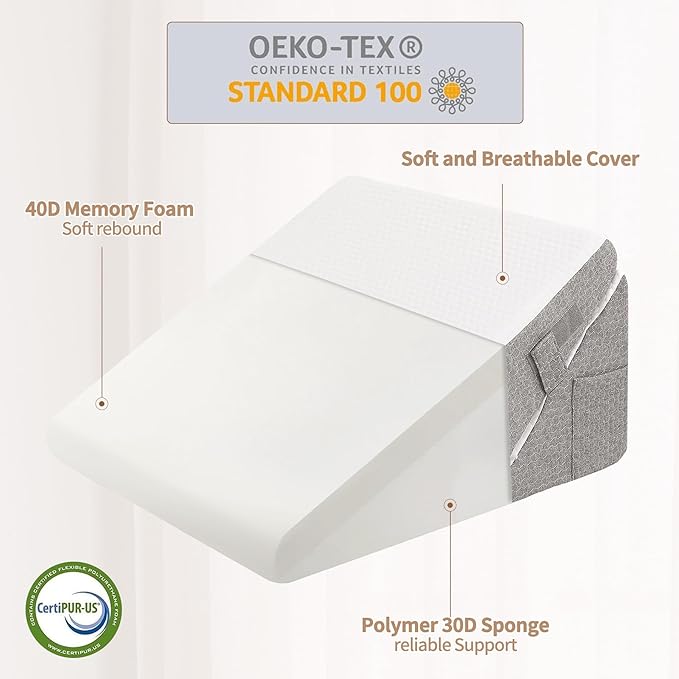 Wedge Pillow for Sleeping, 4PCS Bed Pillow for Side Sleeping, L29 x H22 Body Pillow with Memory Foam, Pocket Included