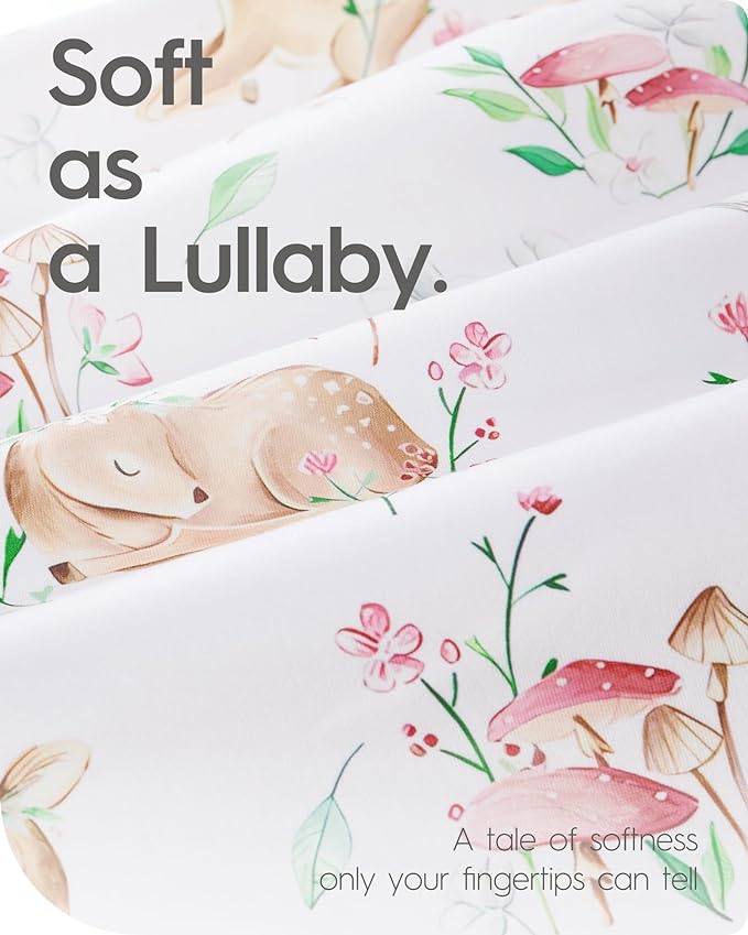 Mini Crib Sheets 24x38, Ultra Soft Pack N Play Sheets Fitted Boy Girl, Neutral Pack and Play Mattress Sheets, Premium Jersey Knit Portable Crib Sheets Hypoallergenic, Forest Bear & Deer