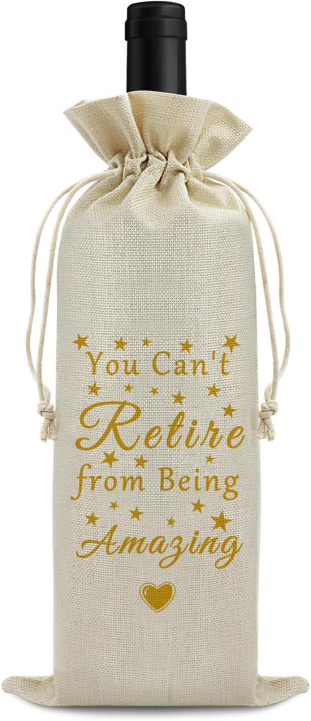 Retirement Gift for Coworker Grandma Wine Bag Happy Retirement Gift for Men Women Reusable Wine Bag Leaving Going Away Gift Farewell Gift for Colleague Veteran Teacher Drawstring Wine Wrap Bag