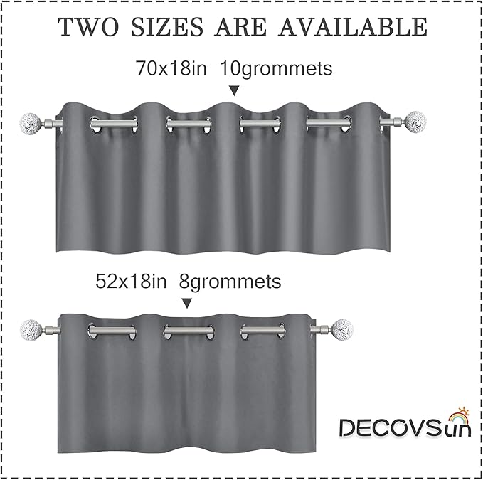 Dark Gray Valance Curtains for Bedroom Solid Grommet Top Blackout Thermal Insulated Curtain Valance for Living Room Basement/Loft/Office 70 X18 1 Panel Grey