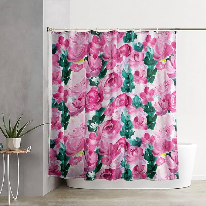 AILONEN Rose Shower Curtain,Large Group of Roses Waterproof Fabric Shower Curtain Set for Girls Kids Teens, 72" W*84" H Oil Painting Rose Theme Bathroom Decor