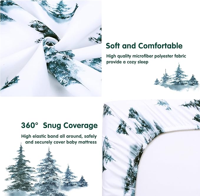 JISEN Fitted Crib Sheets 1 Piece Soft Breathable Baby Crib Sheets for Standard Crib and Toddler Mattress Baby Bed Sheets for Crib for Baby Boys Girls Neutral 28x52 Inch Woodland