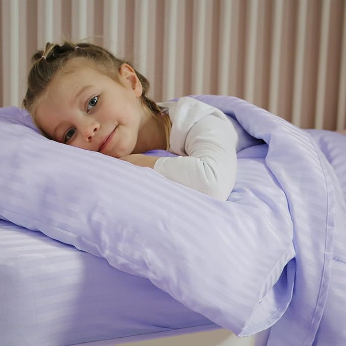 Toddler Bedding Set - 4 Piece Soft Crib Bedding Set for Girls, Includes Toddler Comforter, Flat Sheet, Fitted Sheet and Pillowcase, Purple Stripe