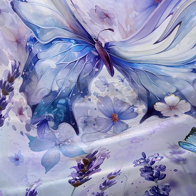 AILONEN Beautiful Butterfly Shower Curtain,Purple Butterfly Bath Curtain for Bathroom for Girls,Lavender Flower Shower Curtain,Watercolor Tie Dye Shower Curtain Set with Hooks,72" W*96" H