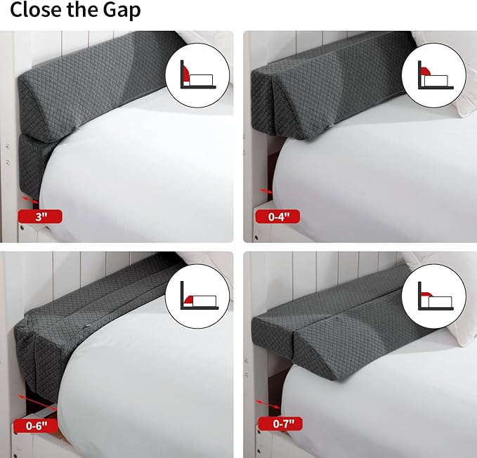 MABOZOO Pillow Wedge for Headboard Gap,Bed Gap Filler Twin Size,Foldable Bed Wedge Pillow for Headboard,Grey Bed Wedge Gap Filler,Foam Mattress Gap Filler,39"x6"x6"