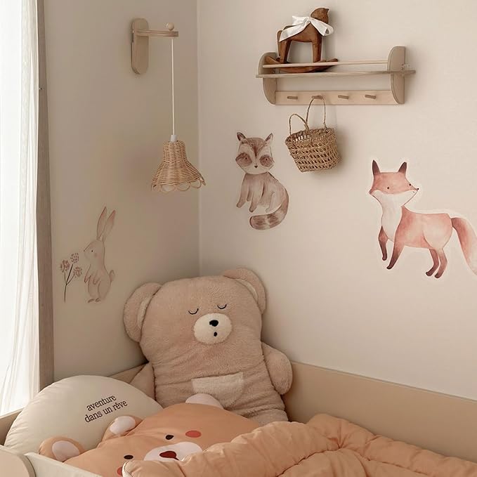 Removable Animals Wall Decals, Fox, Bear, Rabbit, Racoon, Animals Wall Baby Room Stickers, Animal Stickers for Nursery Kids, Bedroom, Playroom, Bathroom Decor