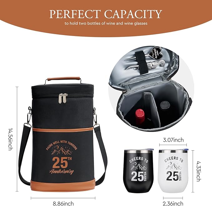 AW BRIDAL 25th Anniversary Wedding Gifts for Her, Valentine's Day Anniversary Wine Gifts for Couples 25 Years Gifts Anniversary Married Gifts for Parents Grandparents Family